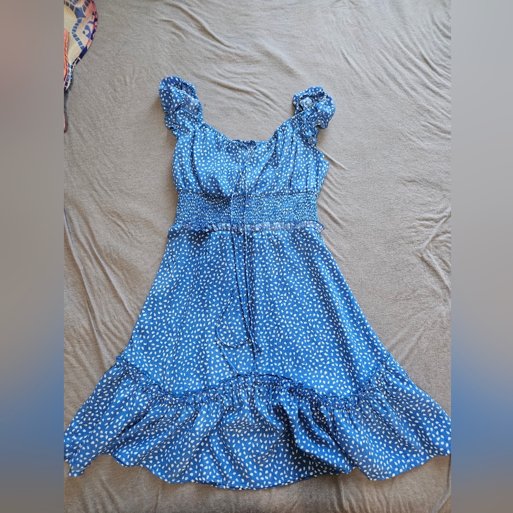 Blue Dress with White Polka Dots
